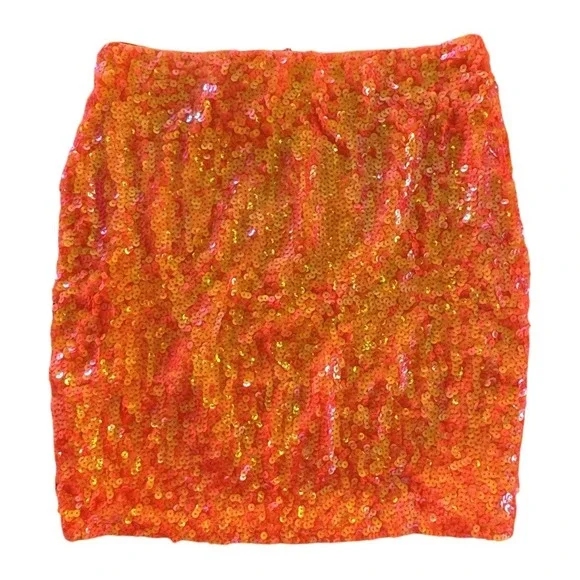NWT MANER Women's Sequin Bodycon Mini Skirt Orange Medium - Picture 7 of 7